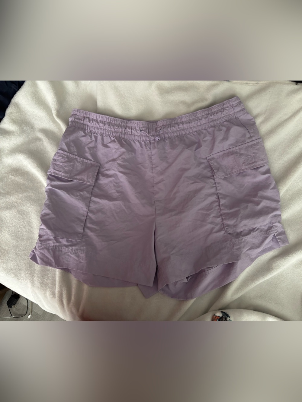 Women's Lavender Elastic-Waist Casual Cargo Shorts